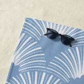 White & Powder Blue Art-Deco Pattern Strandlaken (In situ)