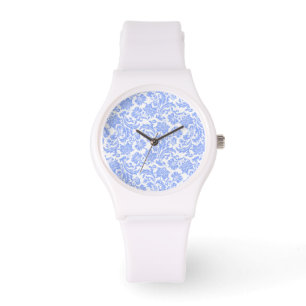 White Powder Blue Floral Damaskers Horloge