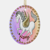 White Prancing Pegasus Unicorn Keramisch Ornament (Rechts)