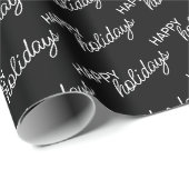 White Prettige feestdagen Wordart Pattern on Black Cadeaupapier (Rol Hoek)