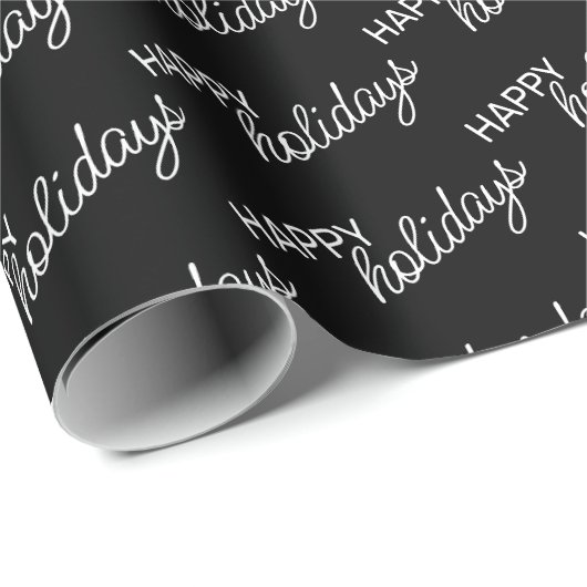 White Prettige feestdagen Wordart Pattern on Black Cadeaupapier (Rol Hoek)
