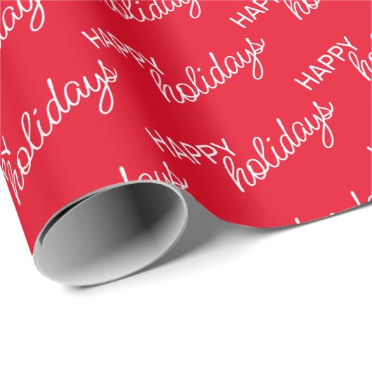 White Prettige feestdagen Wordart Pattern on Red Cadeaupapier (Rol Hoek)