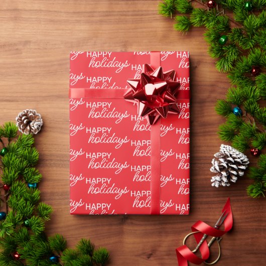 White Prettige feestdagen Wordart Pattern on Red Cadeaupapier (Feestdagen Geschenken)