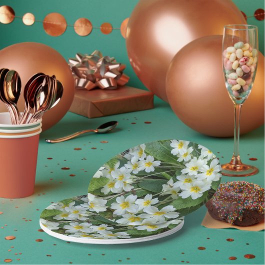 White Primroses Floral Tea Party Papieren Bordje (Multi)