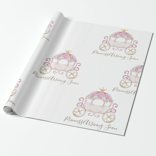 White Princess Carriage Aankomen Binnenkort Baby s Cadeaupapier (Uitgerold)