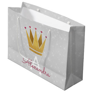 White Princess Crown Roos Gold Blush Pink Glitter Groot Cadeauzakje