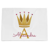 White Princess Crown Roos Gold Blush Pink Large Cadeautasje (Voorkant)