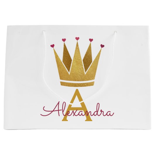 White Princess Crown Roos Gold Blush Pink Large Cadeautasje (Voorkant)