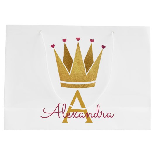 White Princess Crown Roos Gold Blush Pink Large Cadeautasje (Achterkant)
