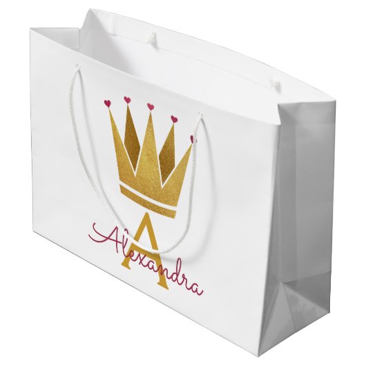 White Princess Crown Roos Gold Blush Pink Large Cadeautasje (Achterkant Gekanteld)