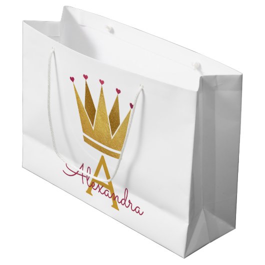White Princess Crown Roos Gold Blush Pink Large Cadeautasje (Voorkant Gekanteld)