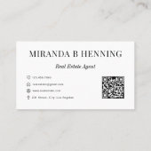 White Professional Real Estate Agent Photo QR Code Visitekaartje (Achterkant)
