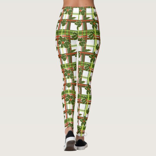 White Pset Holly Berries kerst Leggings (Achterkant)