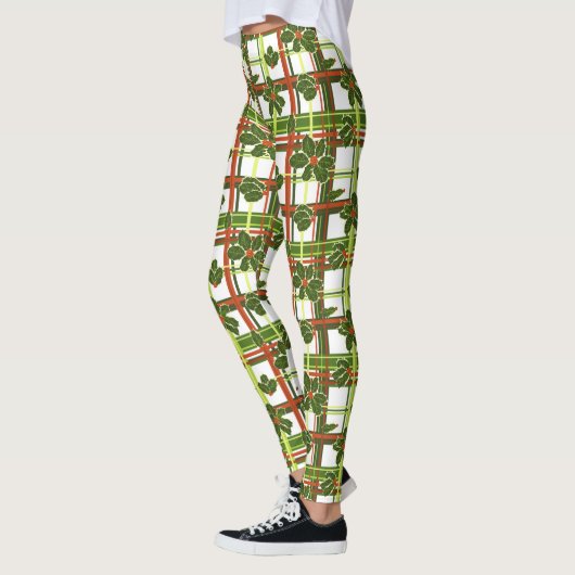 White Pset Holly Berries kerst Leggings (Links)