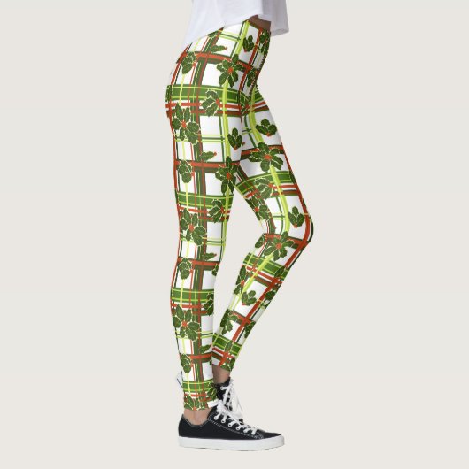 White Pset Holly Berries kerst Leggings (Rechts)