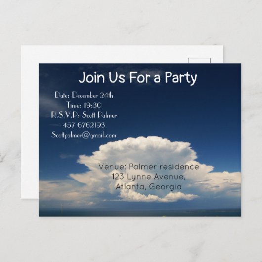 White Puffy Cloud Uitnodiging Briefkaart (Voorkant / Achterkant)