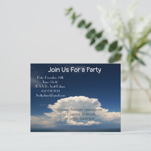 White Puffy Cloud Uitnodiging Briefkaart (Staand voorkant)