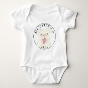 White Pug Dog Big Sister Romper
