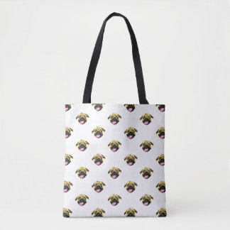 White Pug Print Canvas tas