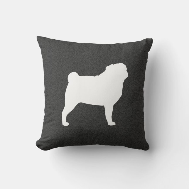 White Pug Silhouette Charcoal Grey | Hondenliefheb Kussen (Voorkant)