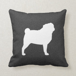 White Pug Silhouette Charcoal Grey   Hondenliefheb Kussen