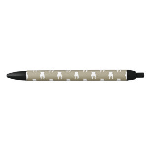 White Pug Silhouettes op Khaki Background Zwarte Inkt Pen