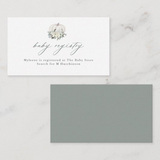 White Pumpkin and Flowers Baby Registry Informatiekaartje (Voorkant / Achterkant)