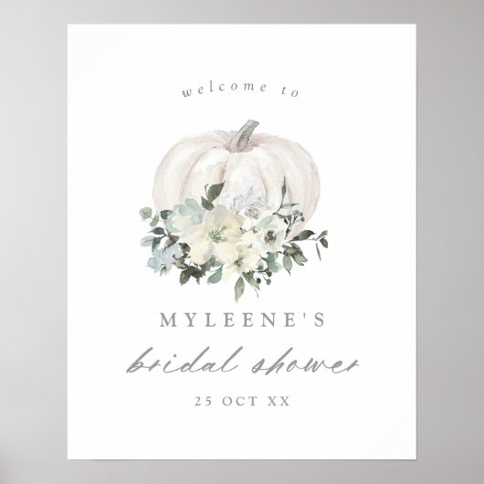 White Pumpkin and Flowers Vrijgezellenfeest Welcom Poster (Voorkant)