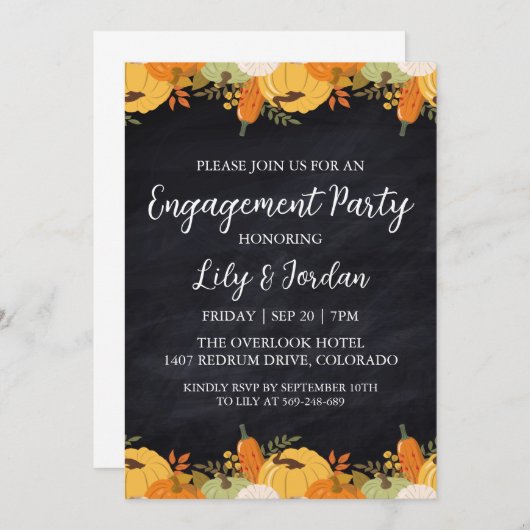 White Pumpkin and Greenery Herfst Engagement Party Kaart (Voorkant / Achterkant)