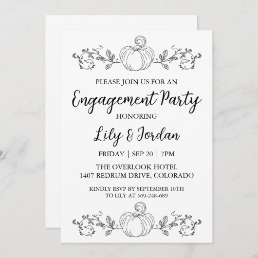White Pumpkin and Greenery Herfst Engagement Party Kaart (Voorkant / Achterkant)