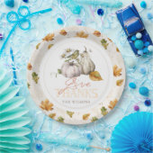 White Pumpkin Autumn Leaves Bird Thanksgiving Papieren Bordje (Feest)