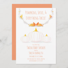 White Pumpkin Autumn Twins Baby shower Invitation
