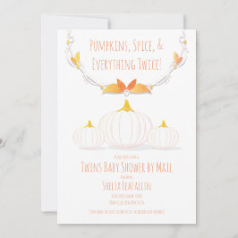 White Pumpkin Autumn Twins Baby shower per post Kaart