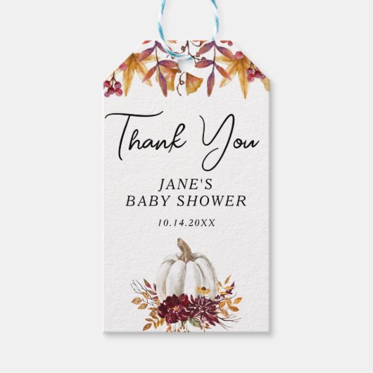 White Pumpkin Baby shower Dank u Cadeaulabel (Voorkant)
