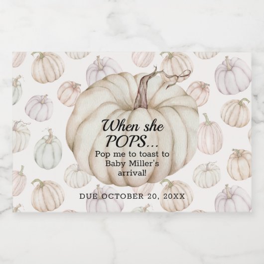 White Pumpkin Baby shower Pop It Mini Sparkling Wijnetiket (Enkel label)