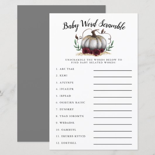 White Pumpkin Baby Word Scramble Game (Voorkant / Achterkant)