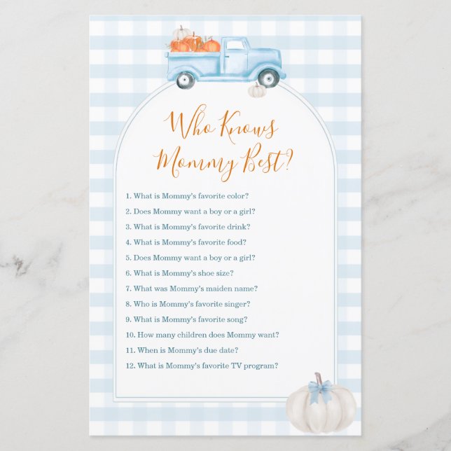 White Pumpkin Blue Truck Who Knows Mommy Best Game (Voorkant)