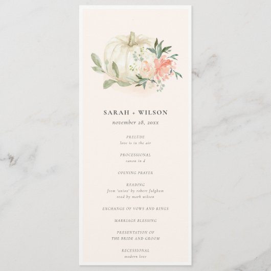 White Pumpkin Blush Flora Wedding Ceremony Program Menu (Voorkant)