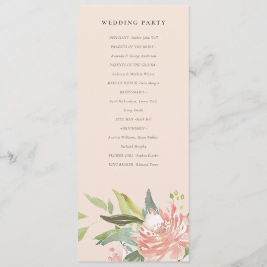 White Pumpkin Blush Flora Wedding Ceremony Program Menu (Achterkant)
