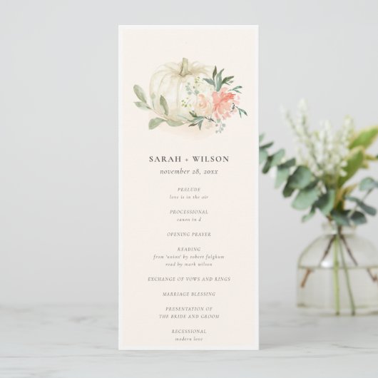 White Pumpkin Blush Flora Wedding Ceremony Program Menu (Staand voorkant)
