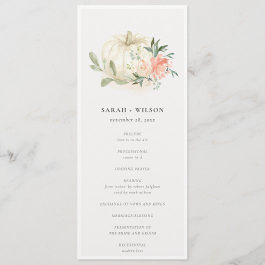 White Pumpkin Blush Flora Wedding Ceremony Program Menu (Voorkant)