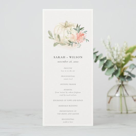 White Pumpkin Blush Flora Wedding Ceremony Program Menu (Staand voorkant)