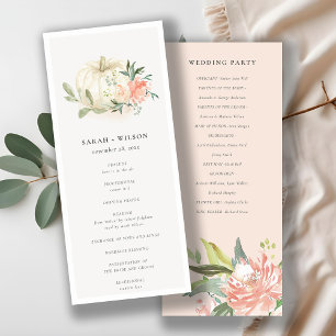 White Pumpkin Blush Flora Wedding Ceremony Program Menu