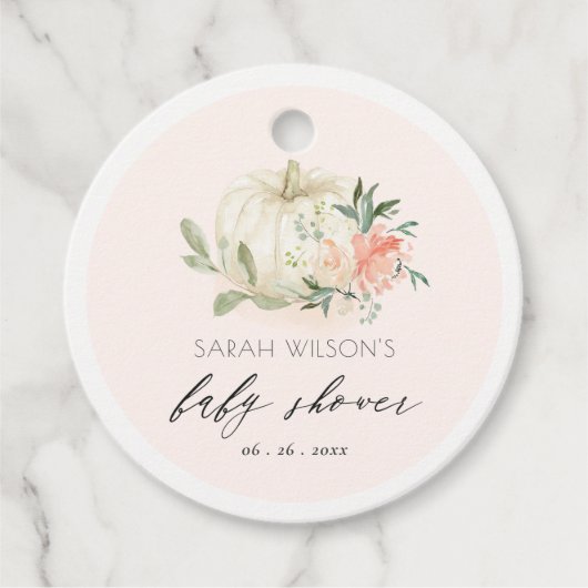 White Pumpkin Blush Floral Baby Brunch Shower Bedankjes Labels (Voorkant)