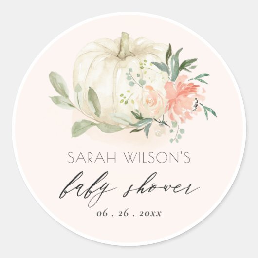 White Pumpkin Blush Floral Baby Brunch Shower Ronde Sticker (Voorkant)