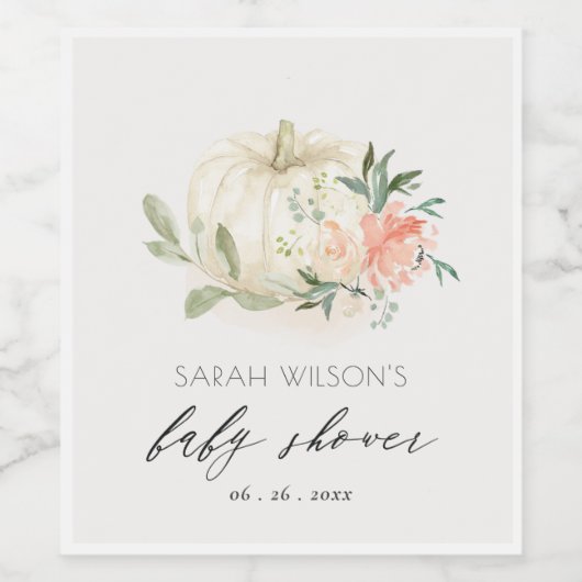 White Pumpkin Blush Floral Baby Brunch Shower Wijn Etiket (Enkel label)