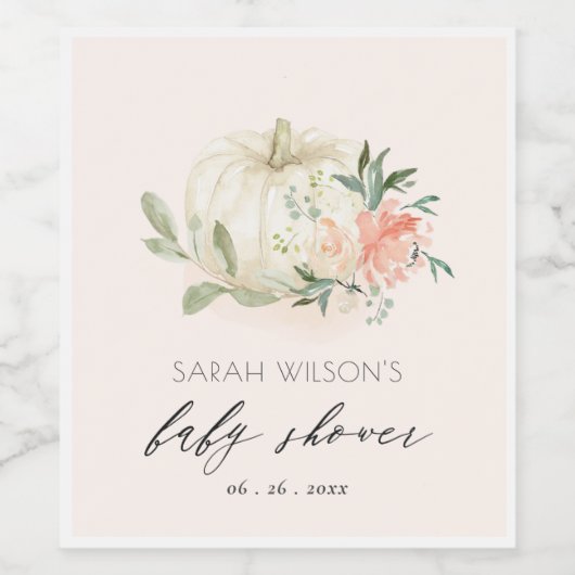White Pumpkin Blush Floral Baby Brunch Shower Wijn Etiket (Enkel label)