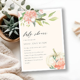 White Pumpkin Blush Floral Baby shower Invite Bedankkaart