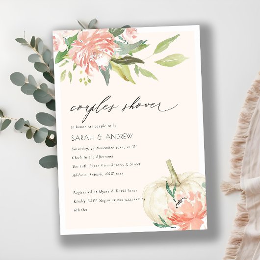 White Pumpkin Blush Floral Couples Shower Invite Bedankkaart