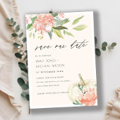 White Pumpkin Blush Floral Save the Date Invite Bedankkaart